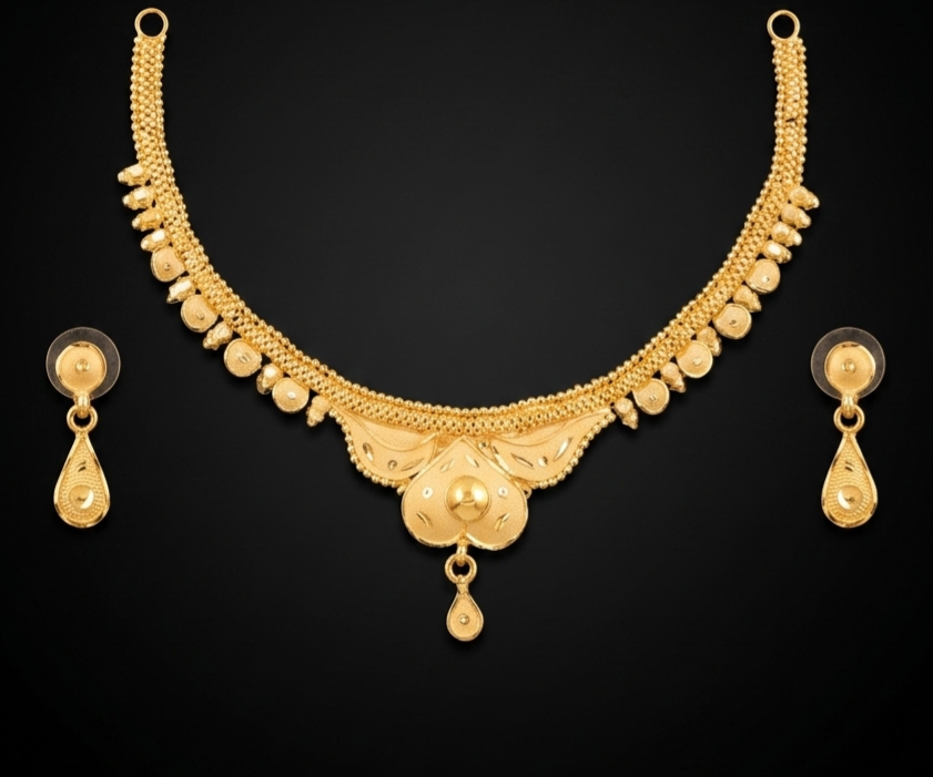 Classic Gold Finish Pendant Necklace Set with Earrings