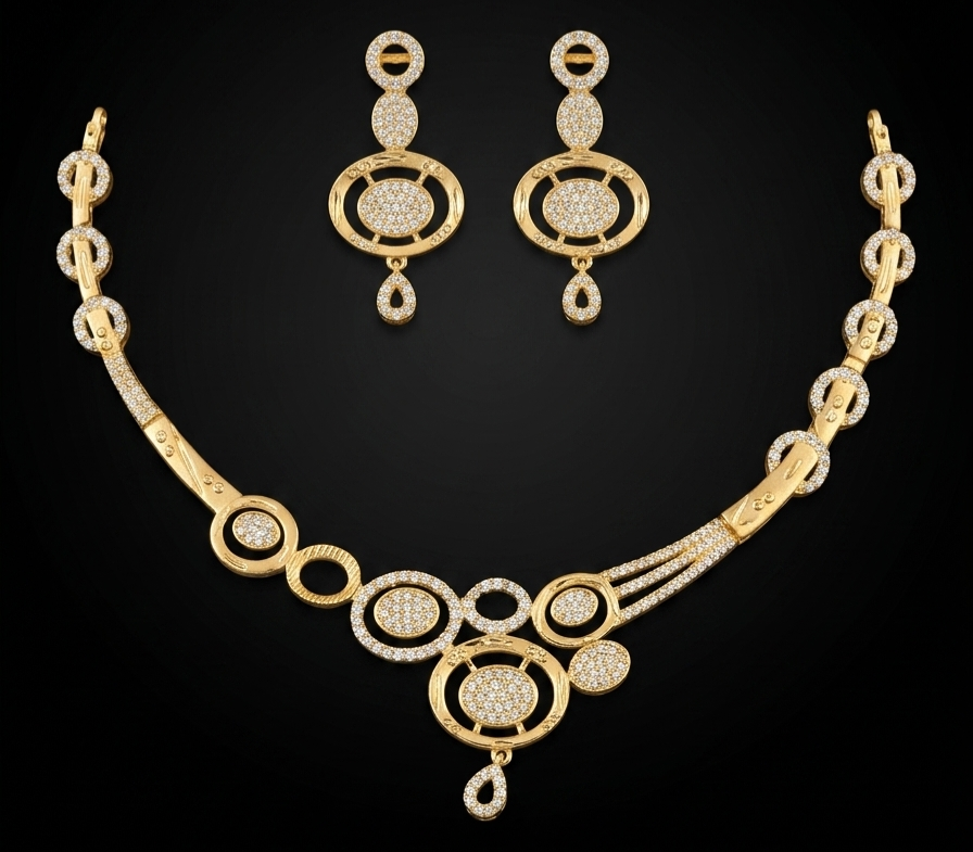 Elegant Geometric Halo Necklace Set
