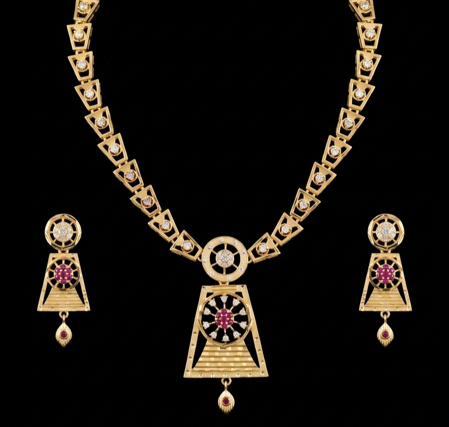 Ruby-Toned Geometric Wheel Statement Set
