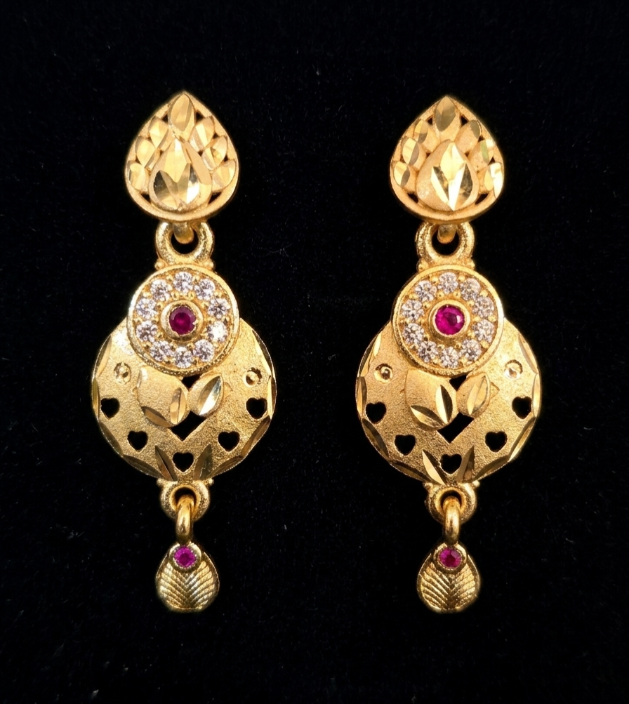 Ruby-Centric Floral Heart Filigree Earrings