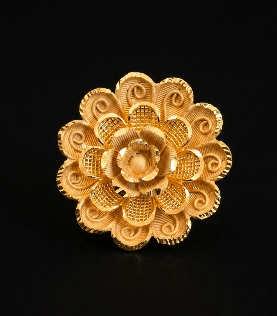 Golden Bloom Textured Statement Ring