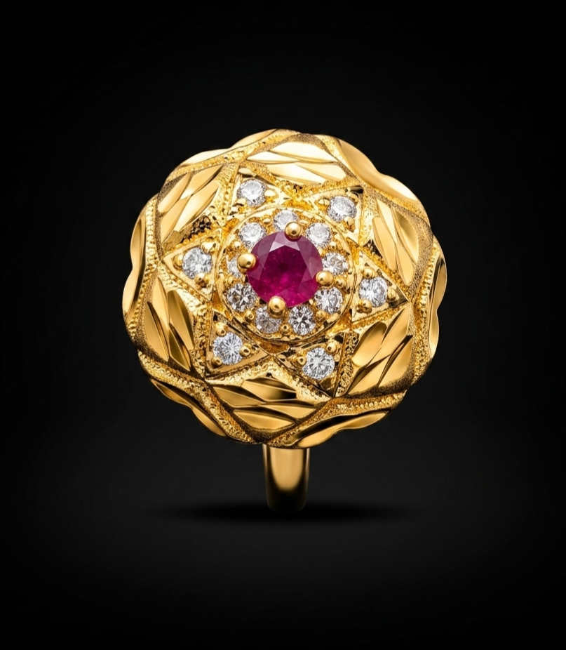 Floral Ruby & Zircon Medallion Ring