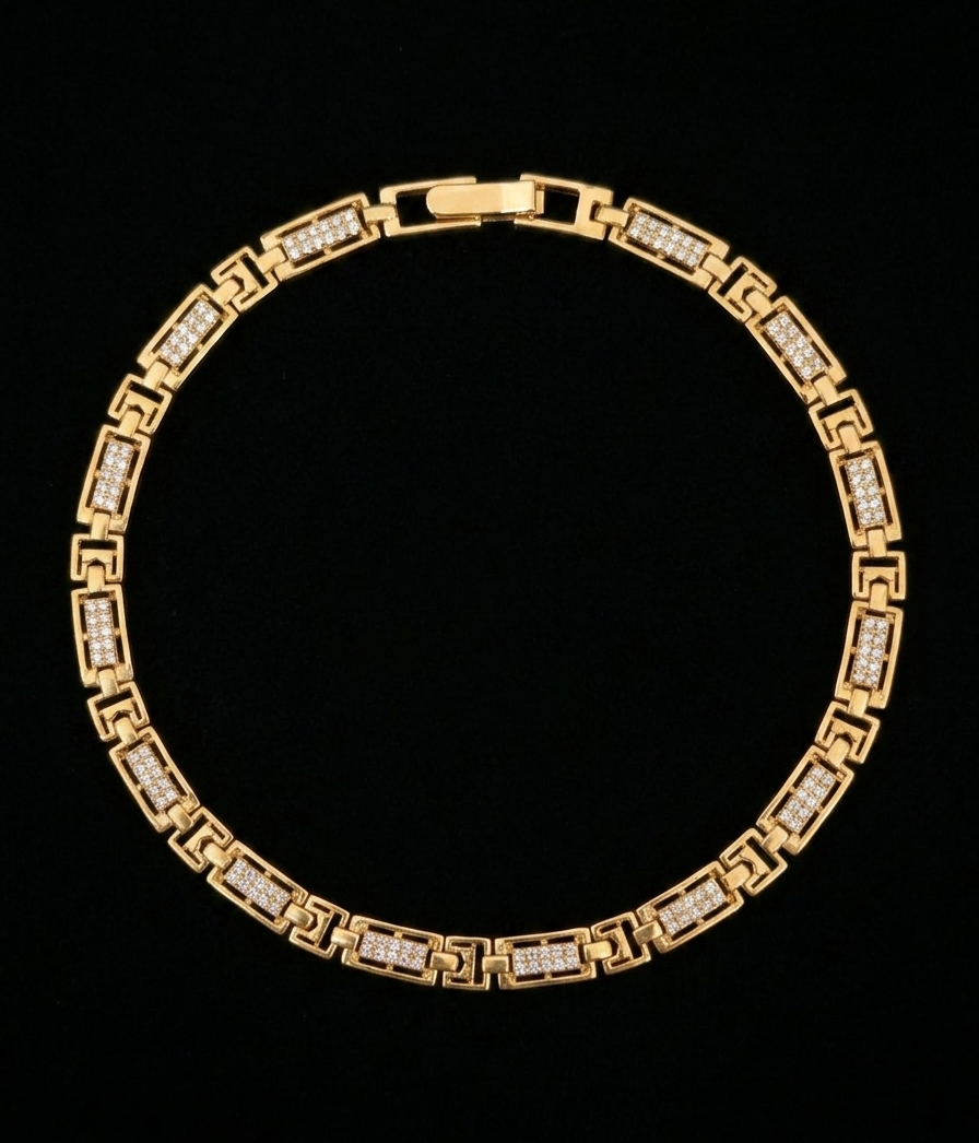 Greek Key Inspired CZ Link Bracelet