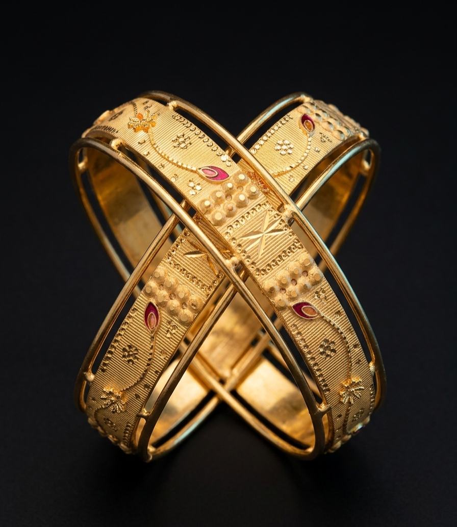 Traditional Floral Meenakari Textured Kangan Pair