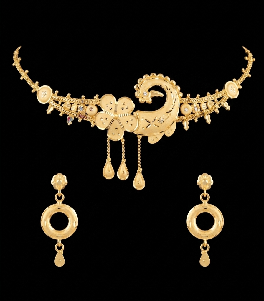 Chic Peacock & Floral Gold Choker Set