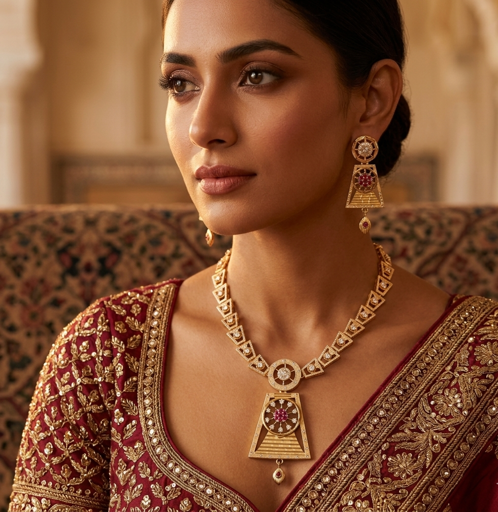 Ruby-Toned Geometric Wheel Statement Set view 3
