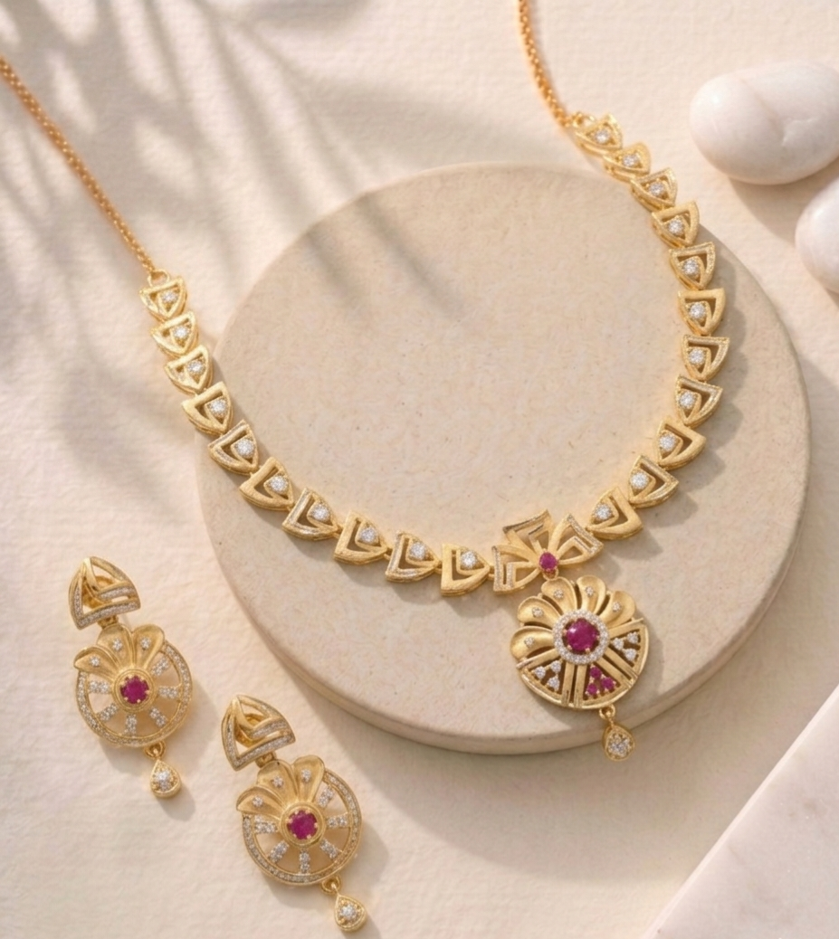 Ruby-Accented Geometric Floral Medallion Set view 2
