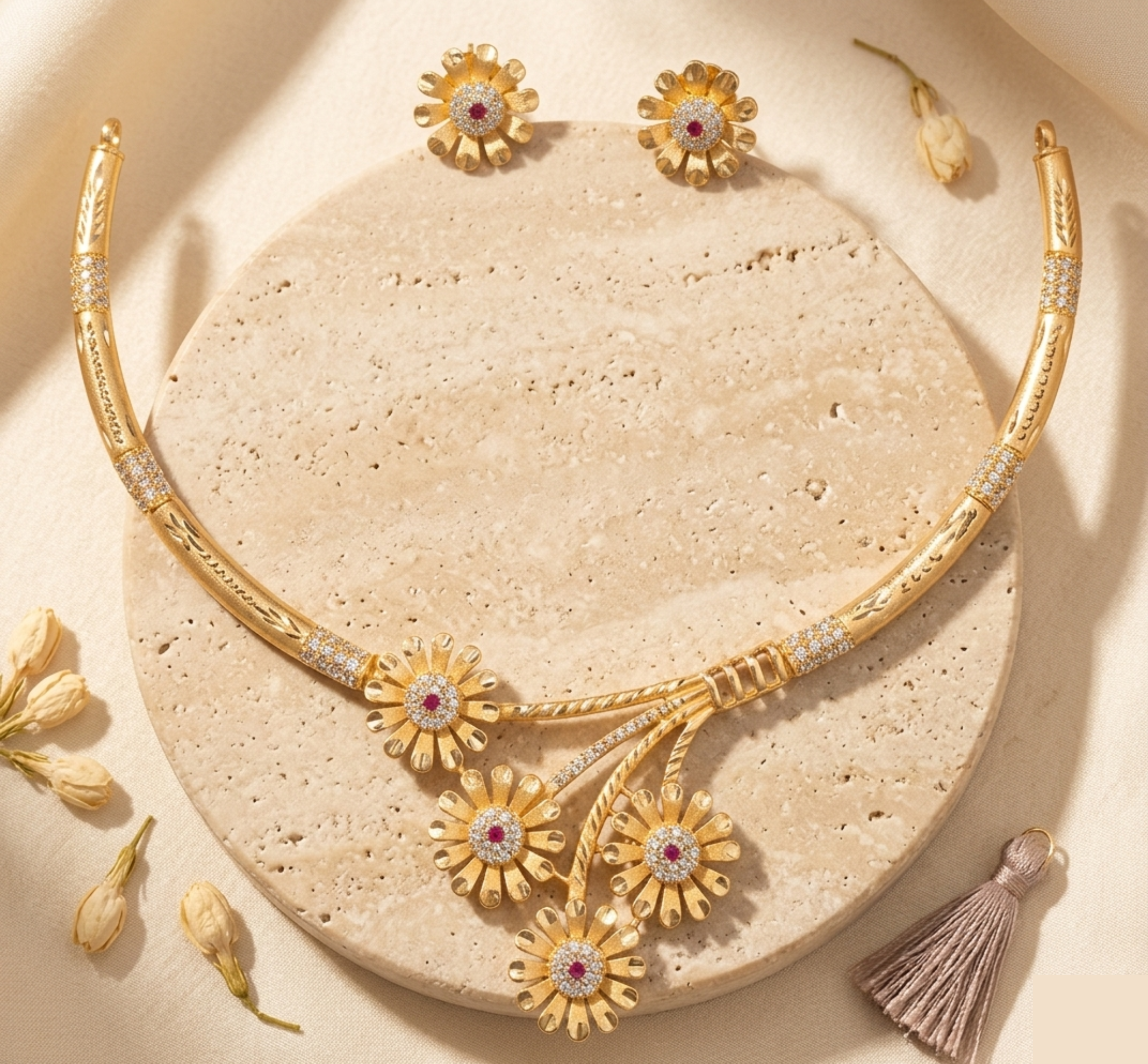 Golden Sunflower Bouquet Necklace Set view 2