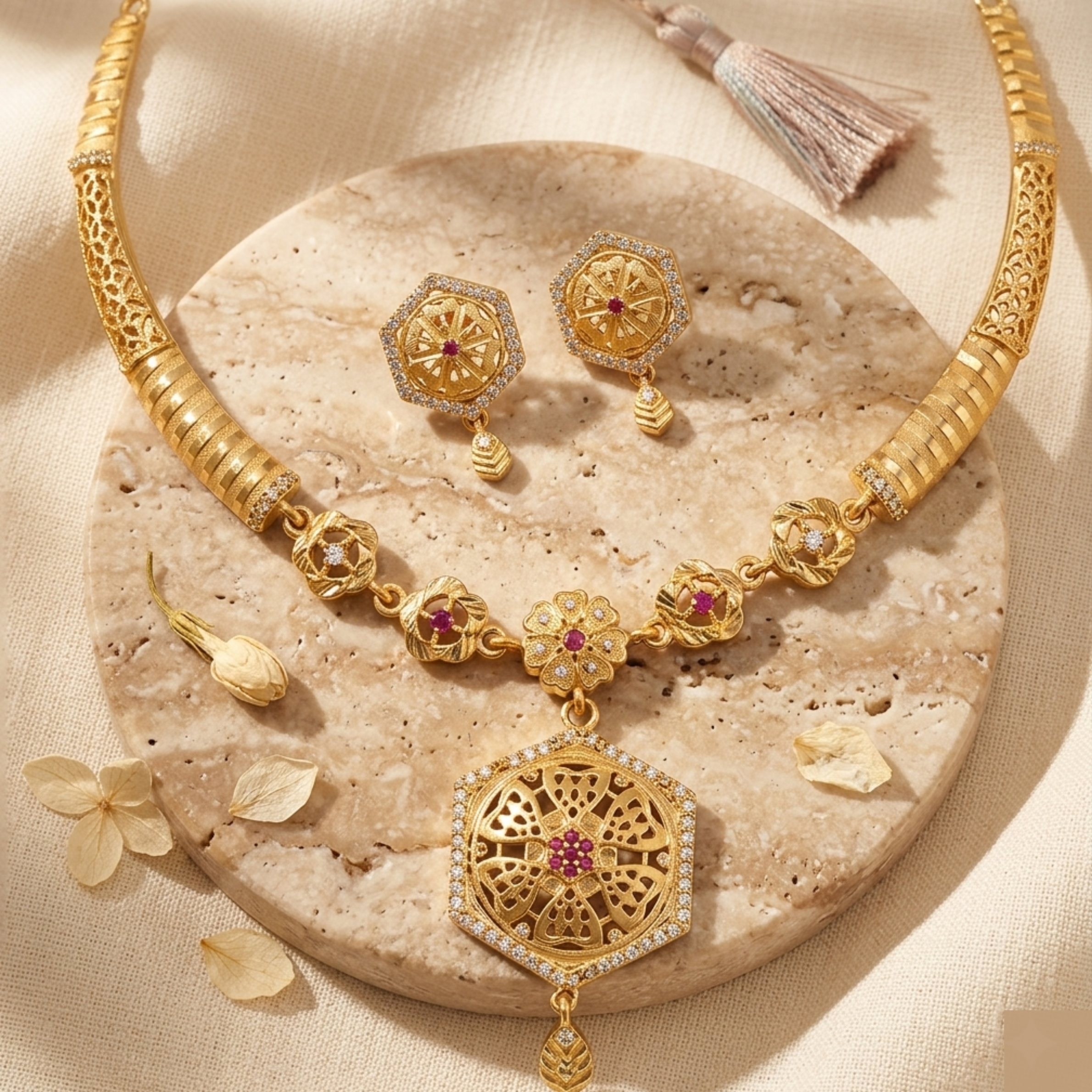 Hexagonal Filigree Ruby Medallion Set view 2