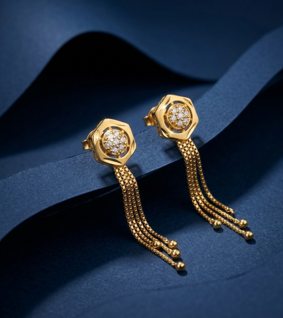 Hexagonal Zircon Tassel Daily Wear Earrings view 2