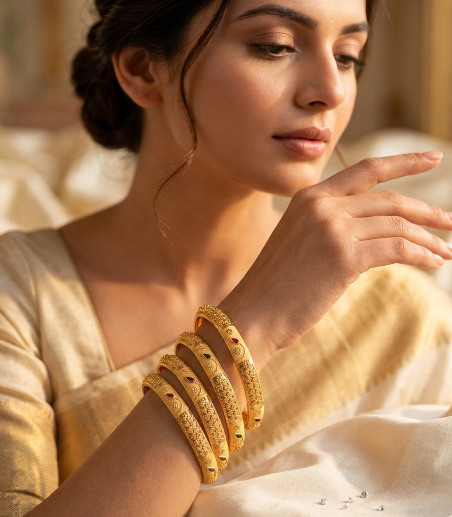 Traditional Meenakari Textured Bangle Set view 3