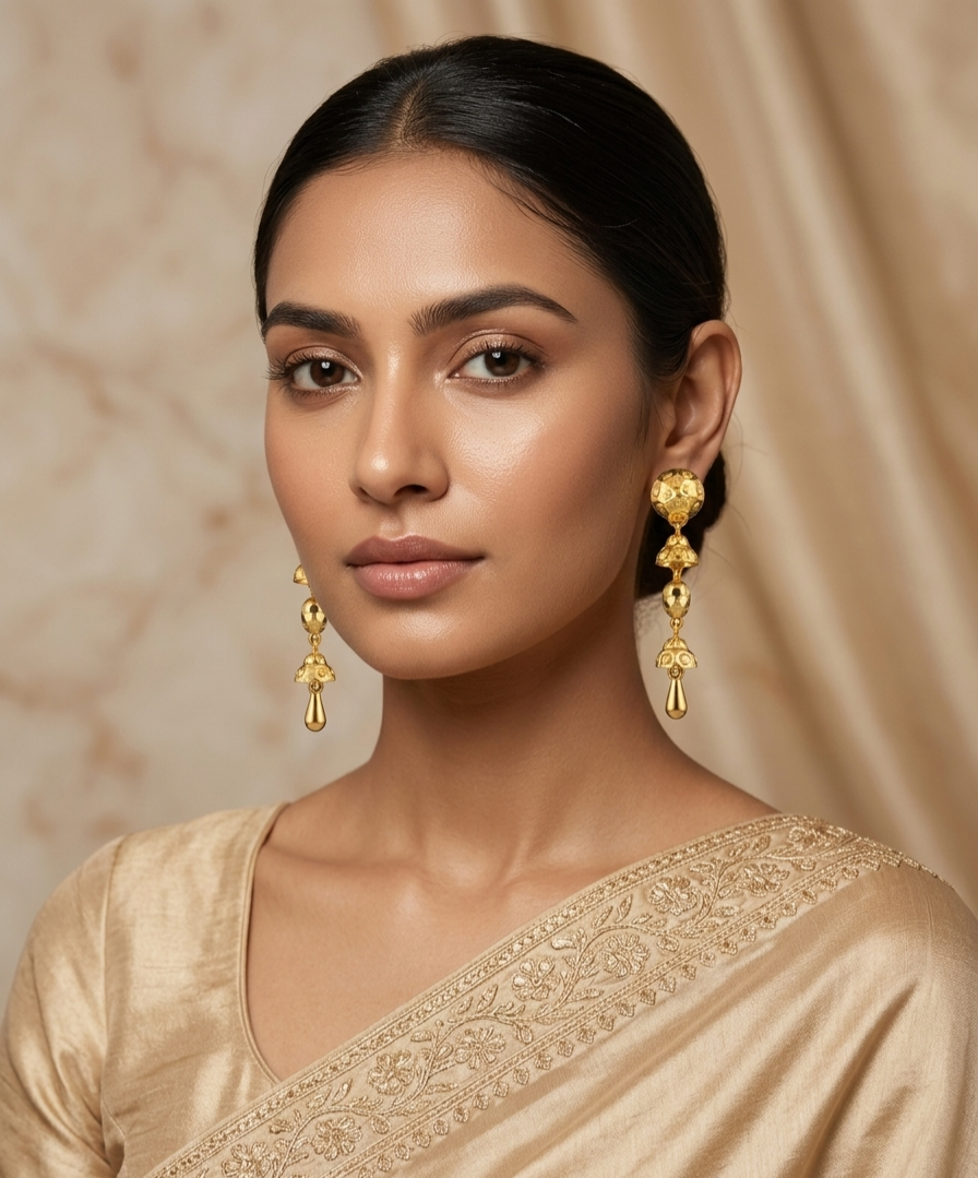 Geometric Orb & Bell Tiered Drop Earrings view 3
