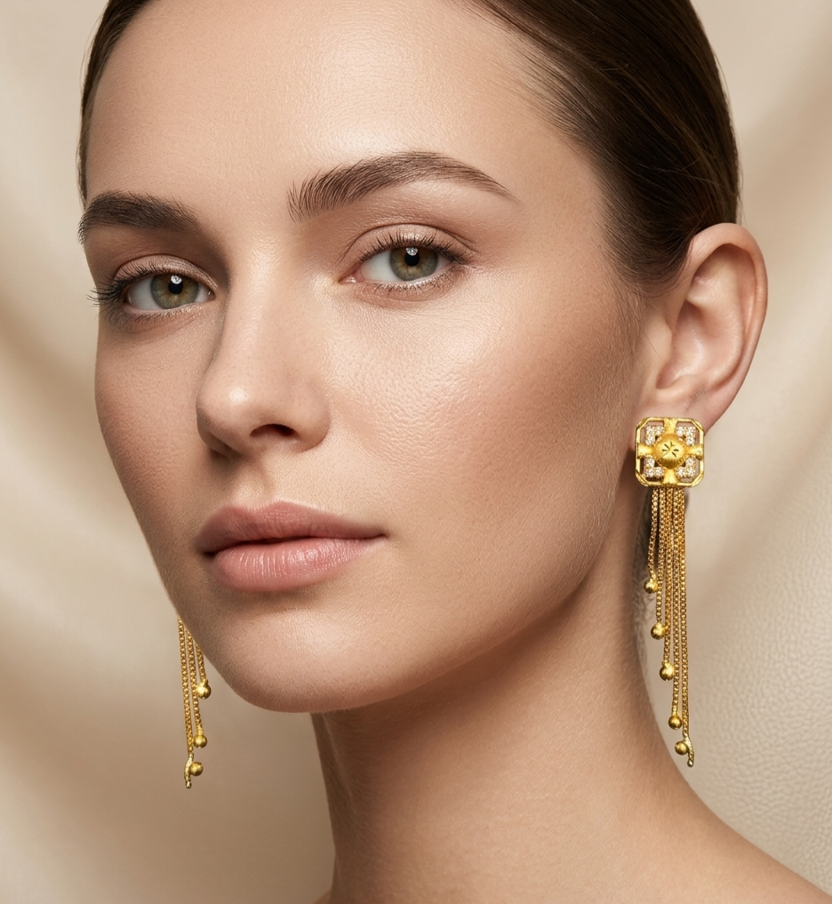 Square Zircon Star-Burst Tassel Earrings view 3