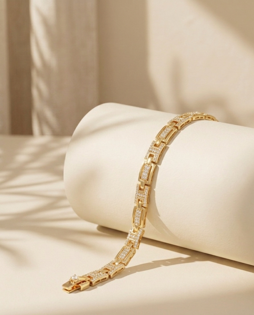 Greek Key Inspired CZ Link Bracelet view 2