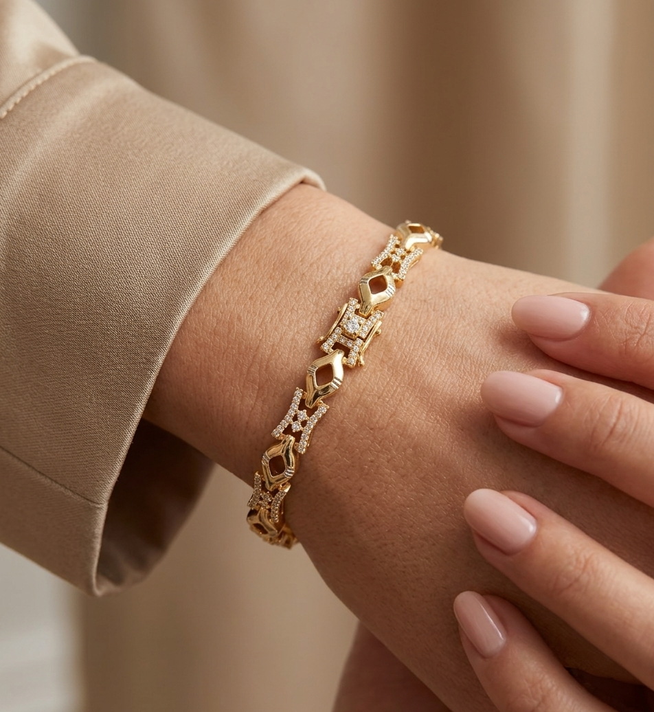 Elegant Geometric CZ Link Bracelet view 3