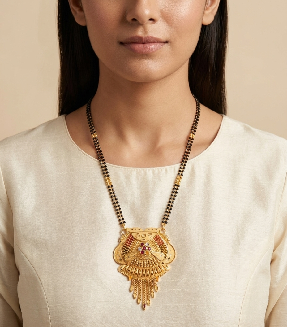 Traditional Meenakari Multi-Stone Mangalsutra Pendant view 3
