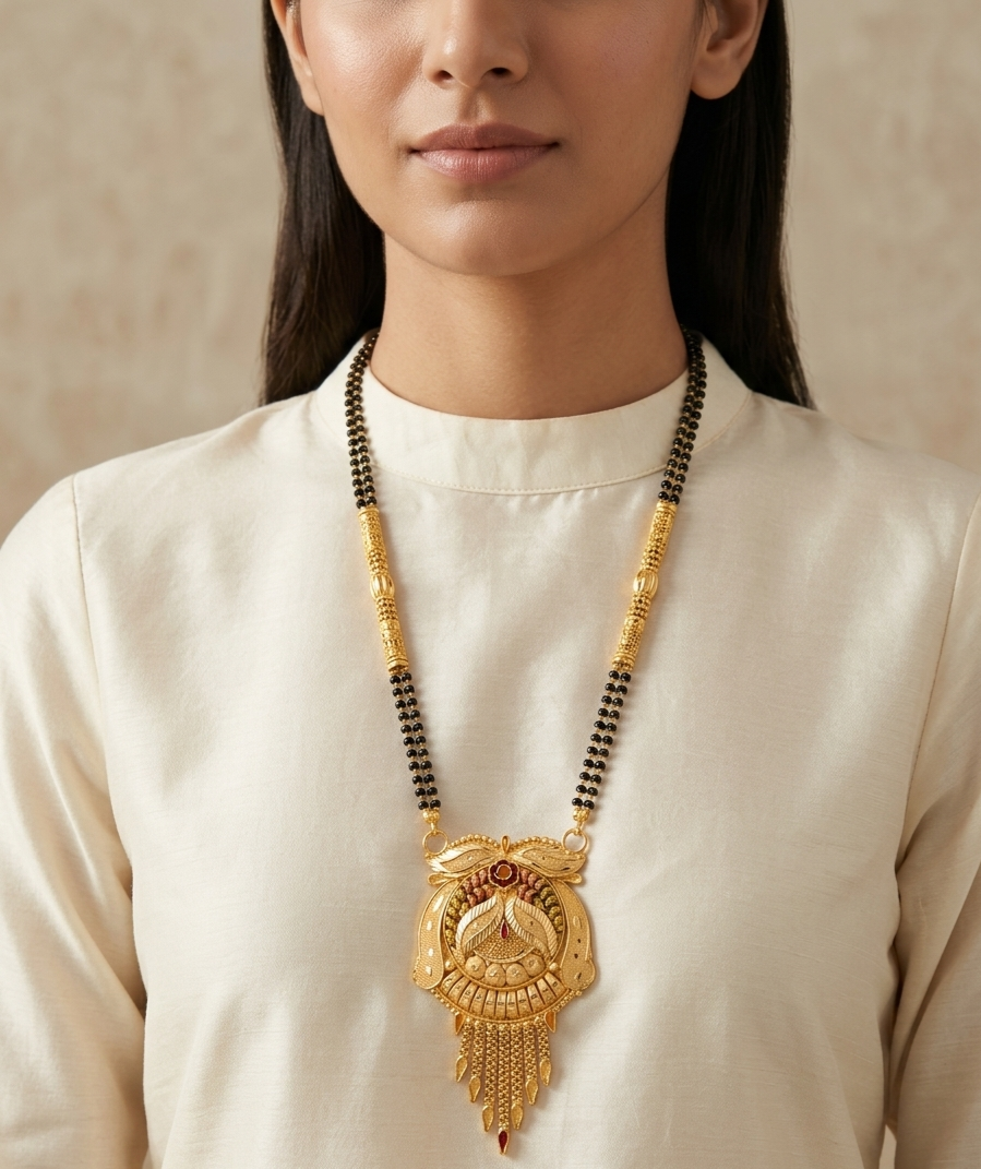 Traditional Floral Meenakari Mangalsutra Pendant view 3