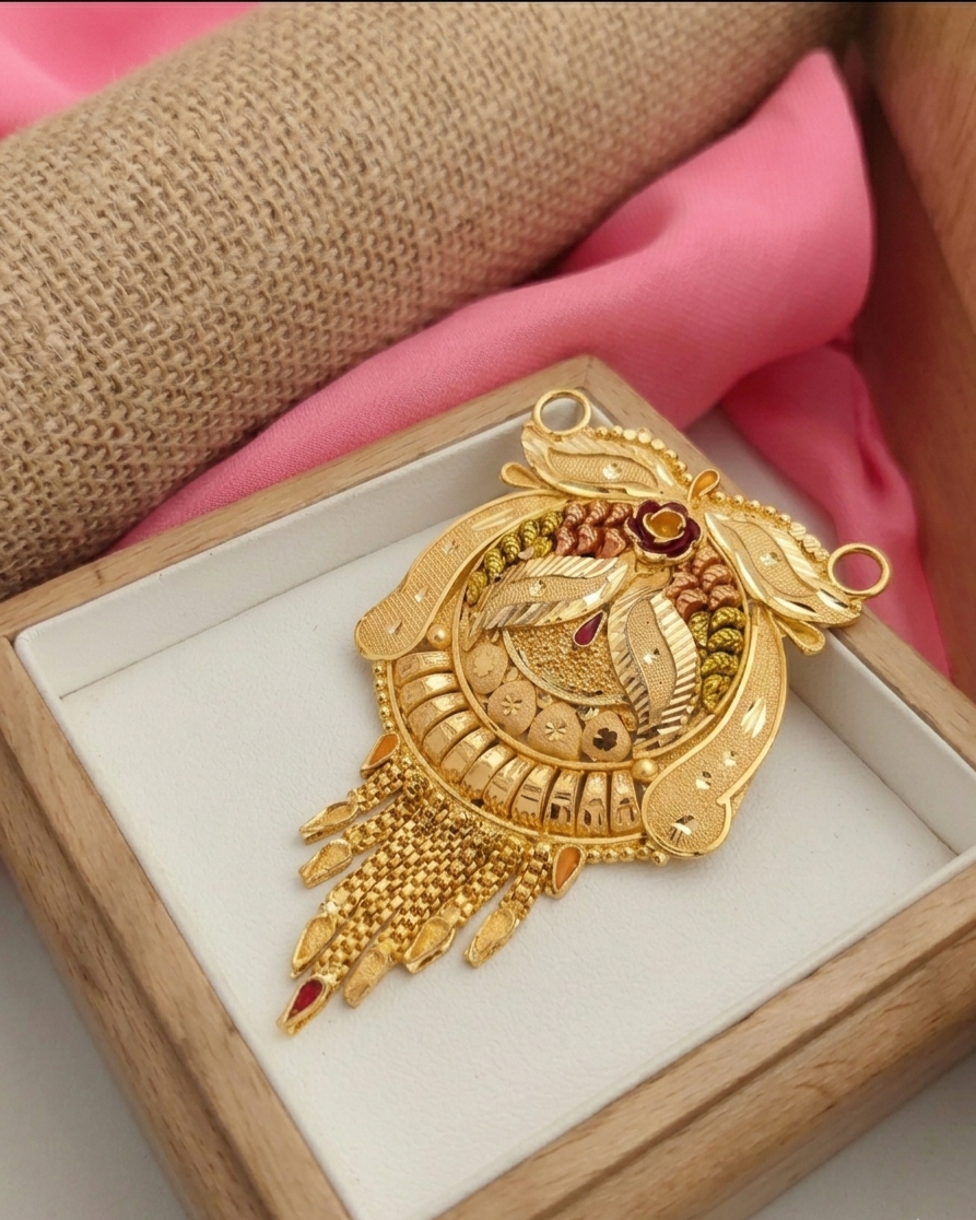 Traditional Floral Meenakari Mangalsutra Pendant view 2