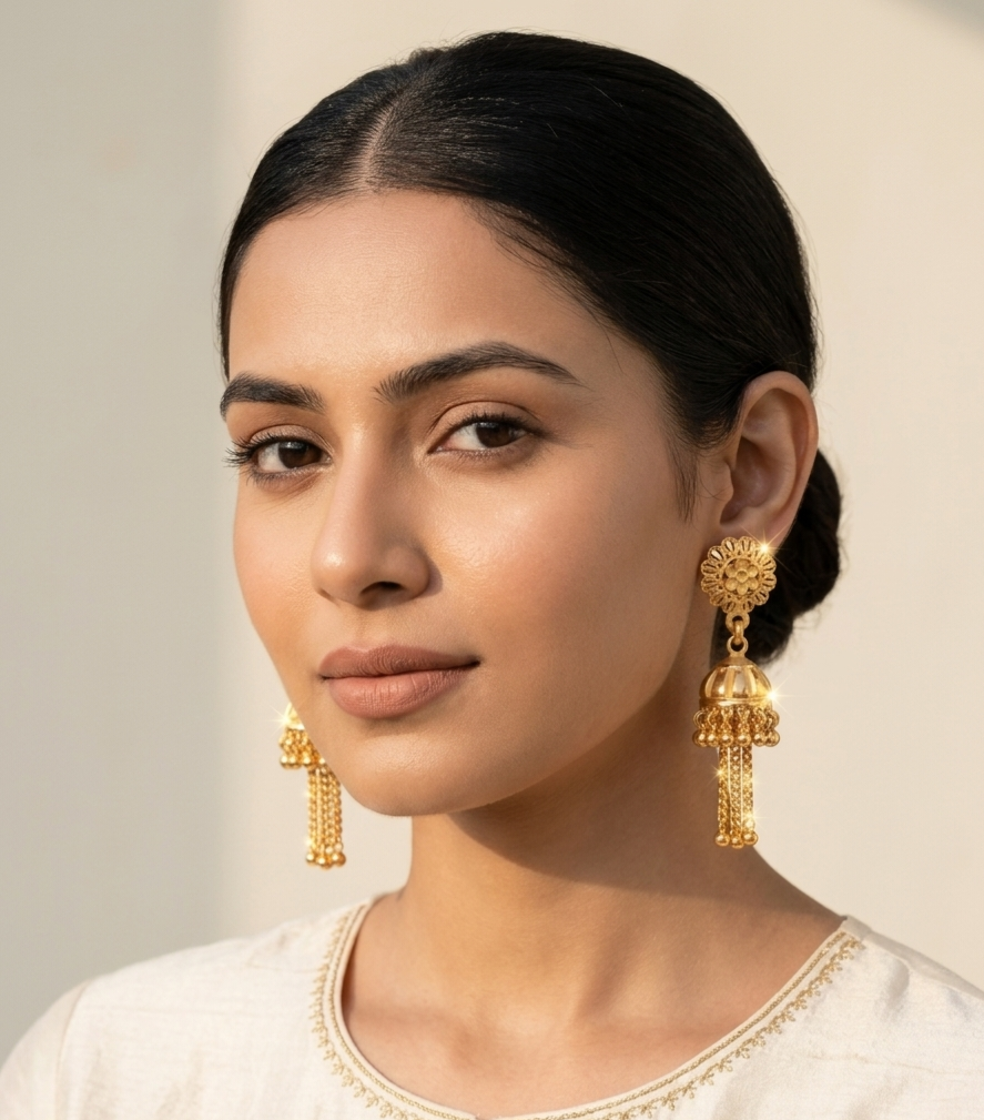 Floral Tassel Gold-Plated Jhumkas view 3