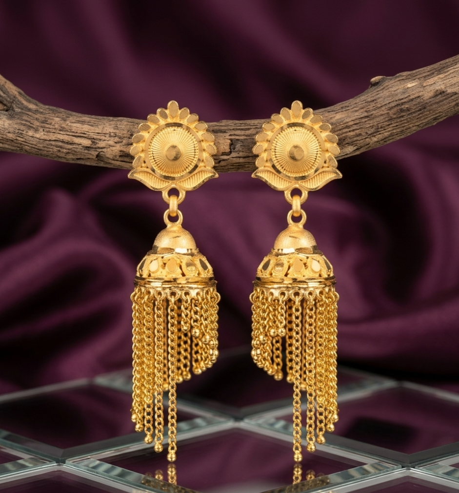 Sunburst Tassel Gold-Plated Jhumkas view 2