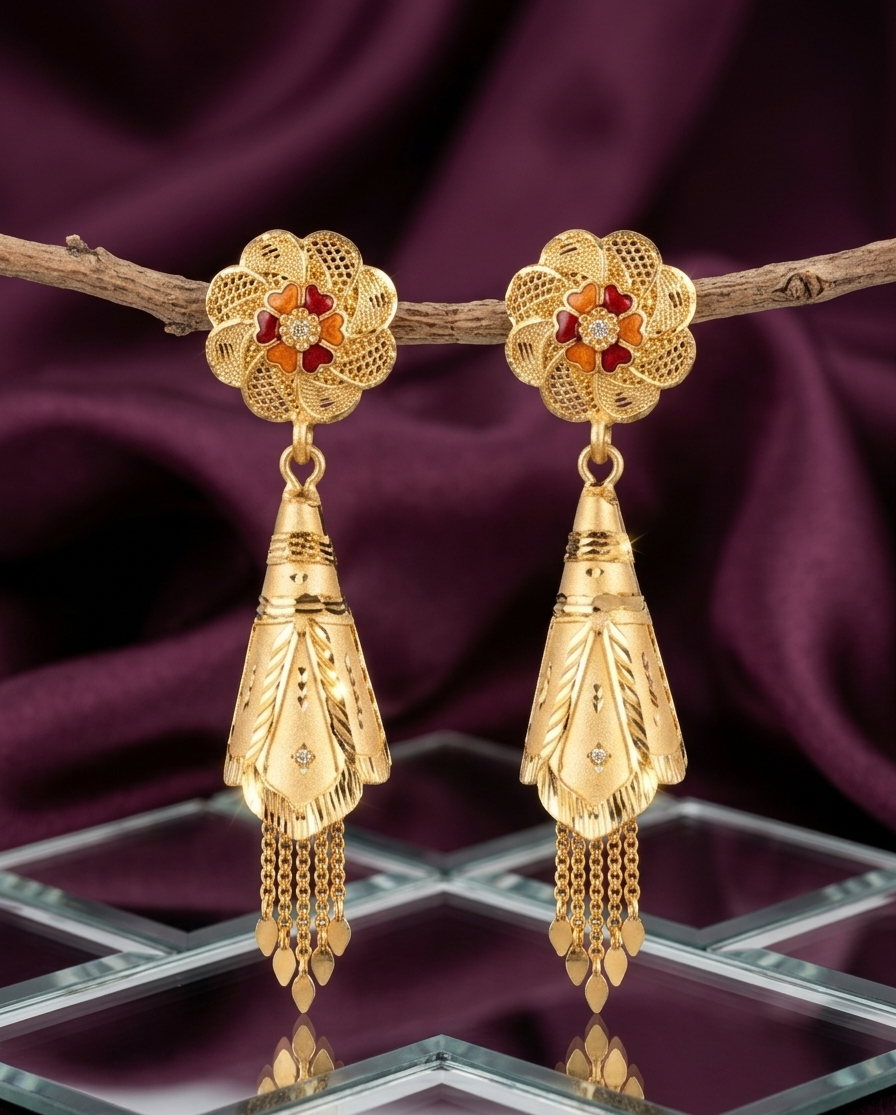 Royal Floral Filigree Tassel Earrings view 2