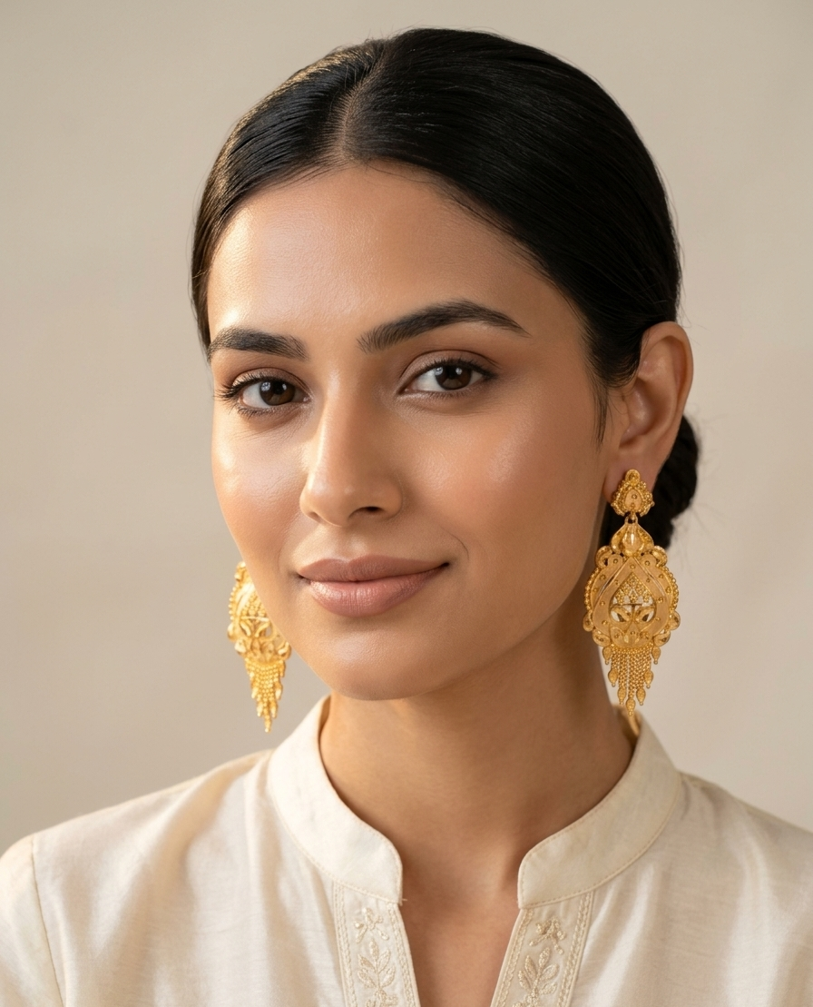 Royal Filigree Shield Tassel Earrings view 3