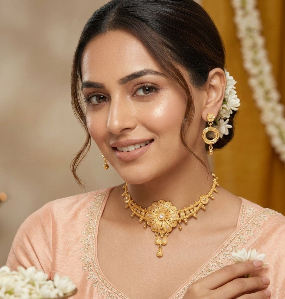 Chic Floral Filigree Gold Choker Set view 3