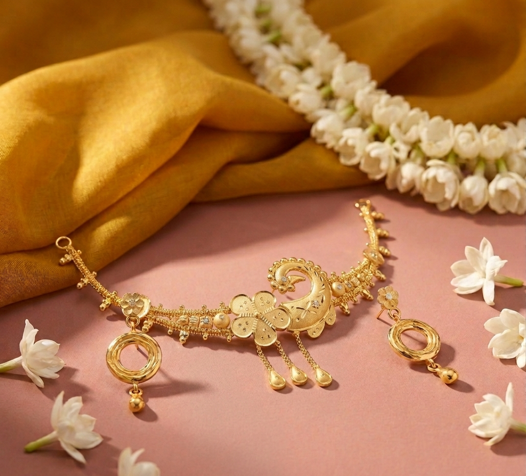 Chic Peacock & Floral Gold Choker Set view 2