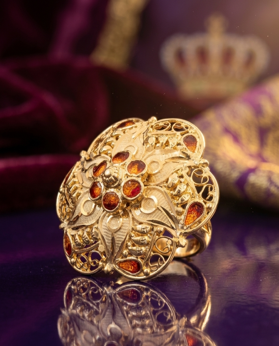 Floral Filigree Enamel Statement Ring view 2