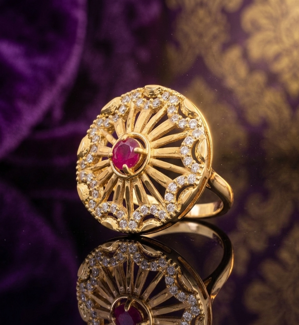 Solar Ruby Mandala Statement Ring view 2