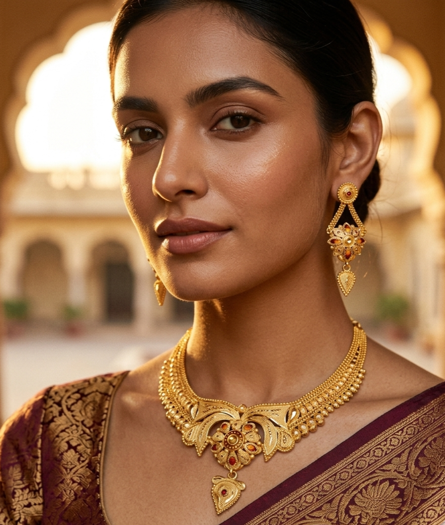Elegant Floral Meenakari Gold Collar Set view 3