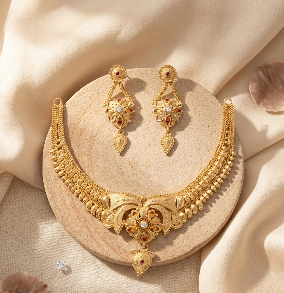Elegant Floral Meenakari Gold Collar Set view 2