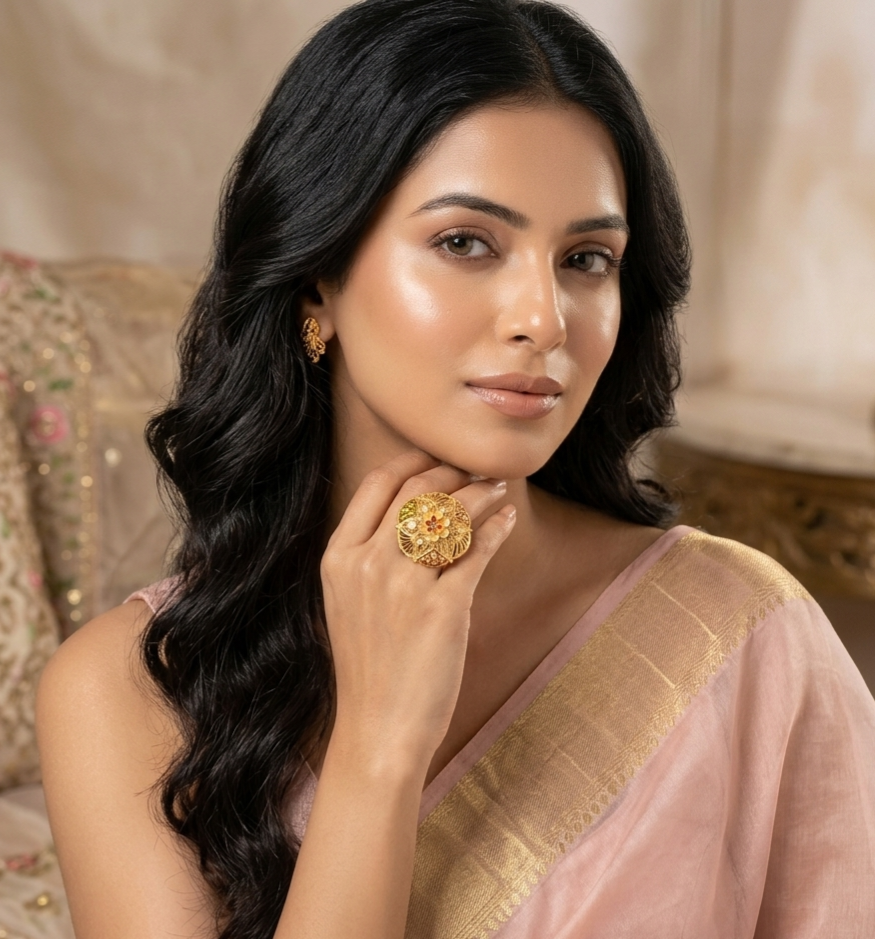 Royal Meenakari Paisley Filigree Ring view 3