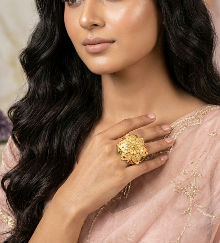 Floral Coin Medallion Statement Ring view 3