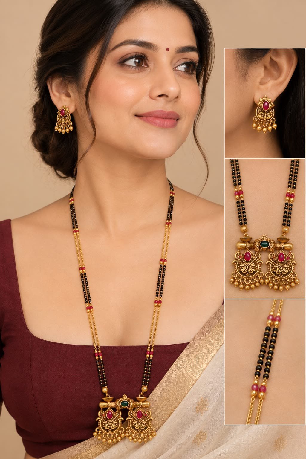 Long Mangal Sutra With Earrings